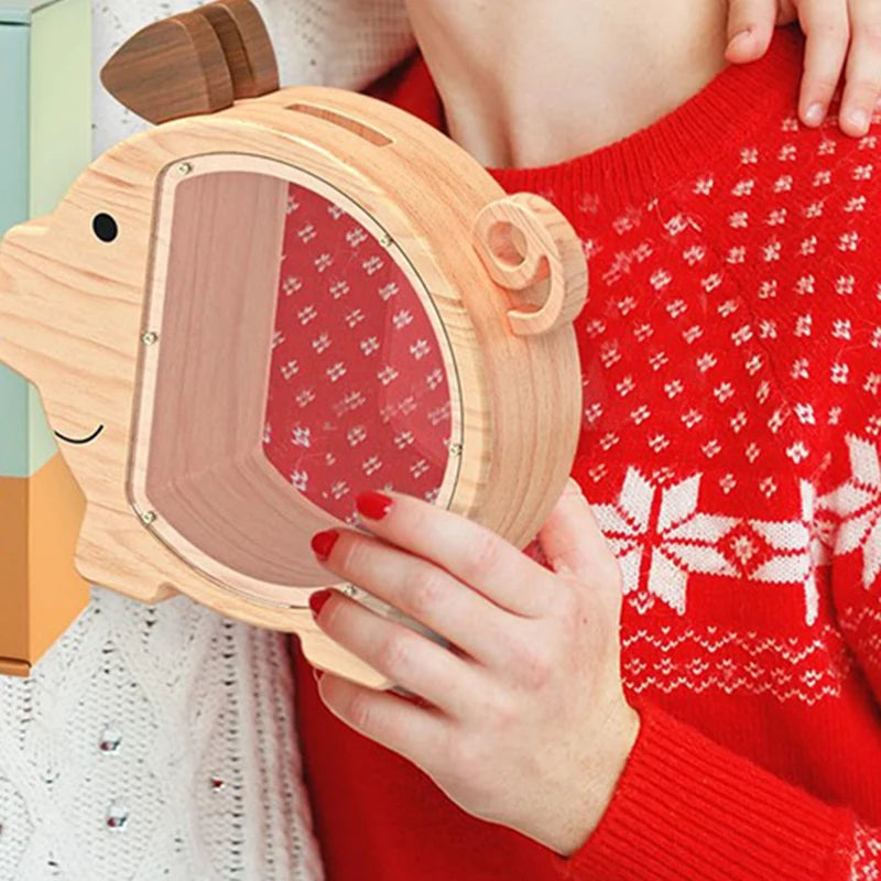 Cute Unbreakable Wood Piggy Bank Palace